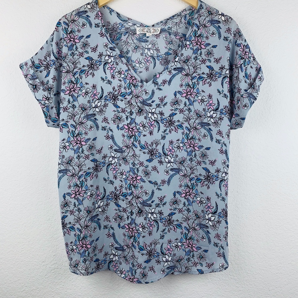 Pink Rose V Neck Floral Top